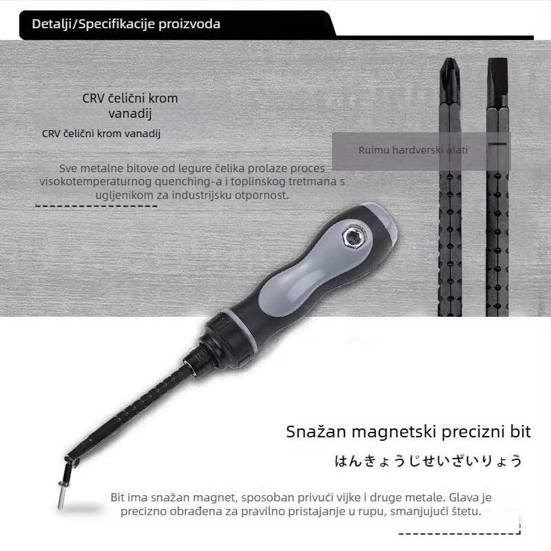 Račna odvijač s križnim i ravnim nastavkom, magnetski, izoliran, duga drška, Cr-V čelik, set od 2 komada