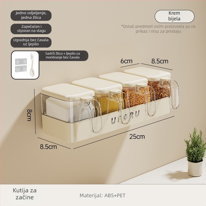 Kutija za začine za zid – plastična, bez bušenja, kuhinjsko skladištenje đumbira i češnjaka (hrana klase)