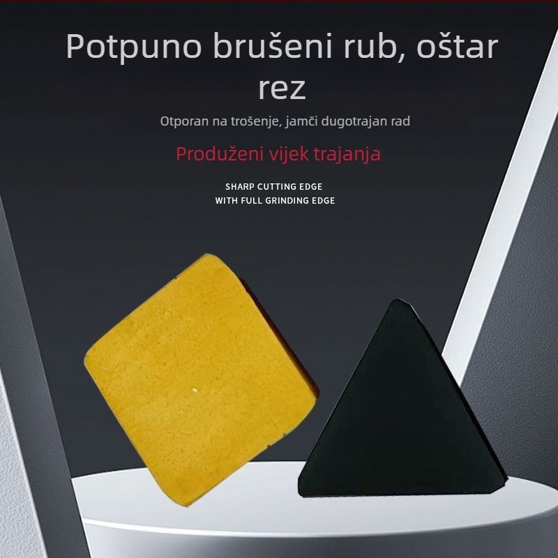 Karbidna umetna pločica s titanovim premazom, trokutasti i romboidni oblik, klase YW2, YT5 i YG8, za obradu čelika, lijevanog čelika i nehrđajućeg čelika