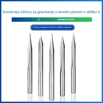 Glava freze s dvostrukim oštrenjem, ravni utori na vrhu, graviranje u obliku V, cilindrični držač