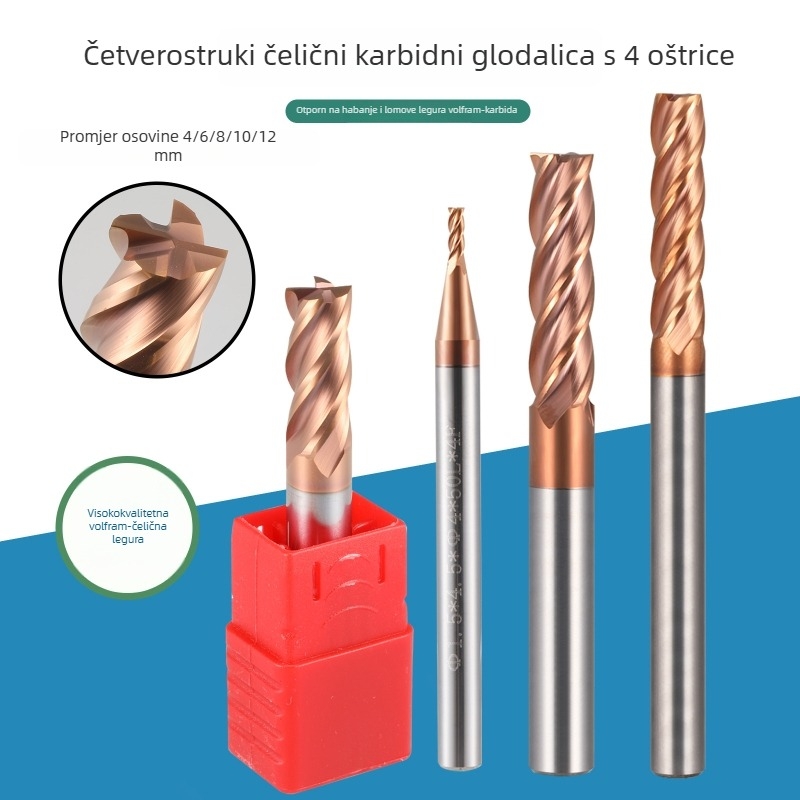 Konačna freza, 4‑rublja od wolfram čelika, CNC kompatibilno, 4 rebra