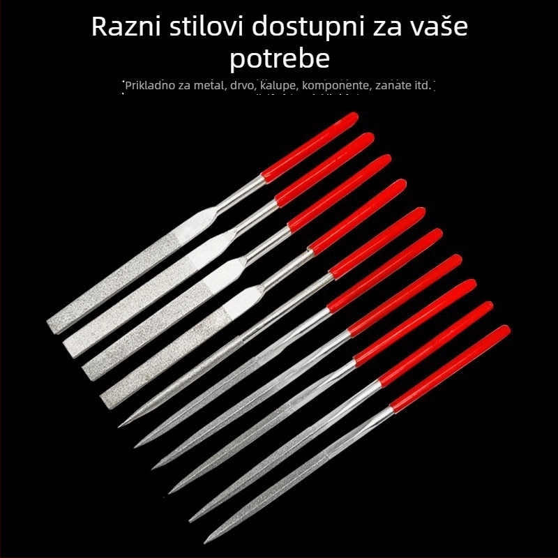 Set čeličnih datoteka za obradu drveta, plosni presjek, grubi zubi, držak Ø6 mm