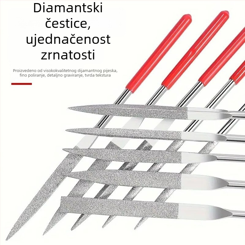 Set čeličnih datoteka za obradu drveta, plosni presjek, grubi zubi, držak Ø6 mm