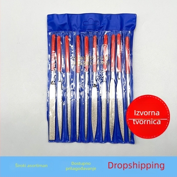 Set dijamantnih datoteka, 5 komada; oblici: ravna, polukružna, trokutasta, četverokutna; materijal: čelik; fini zubi; uzorak: jedinstven; za obradu drva