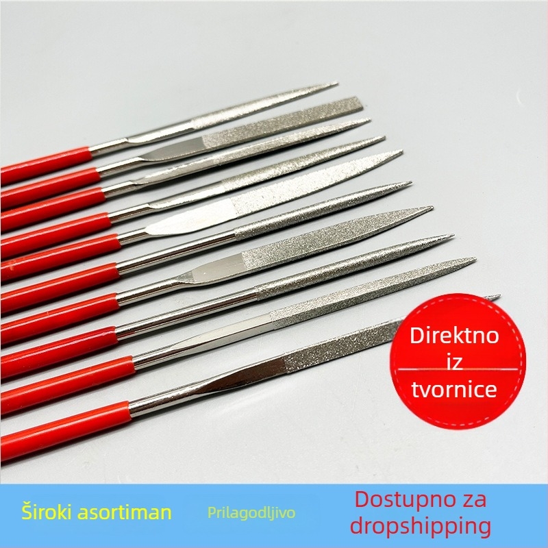 Set dijamantnih datoteka, 5 komada; oblici: ravna, polukružna, trokutasta, četverokutna; materijal: čelik; fini zubi; uzorak: jedinstven; za obradu drva
