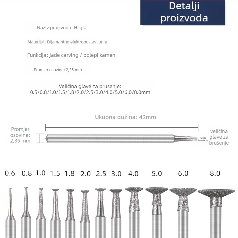 H Needle Emery Jade Graviranje Glava, Model H Needle, Iron Fist