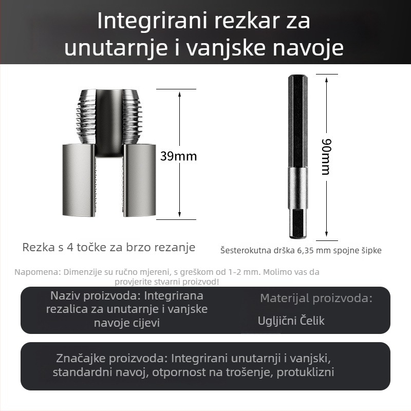 Set za navoje PPR vodovodnih cijevi s unutarnjim i vanjskim navojem, integrirani alat za otvaranje navoja, bušenje i popravak navoja, 46 točaka