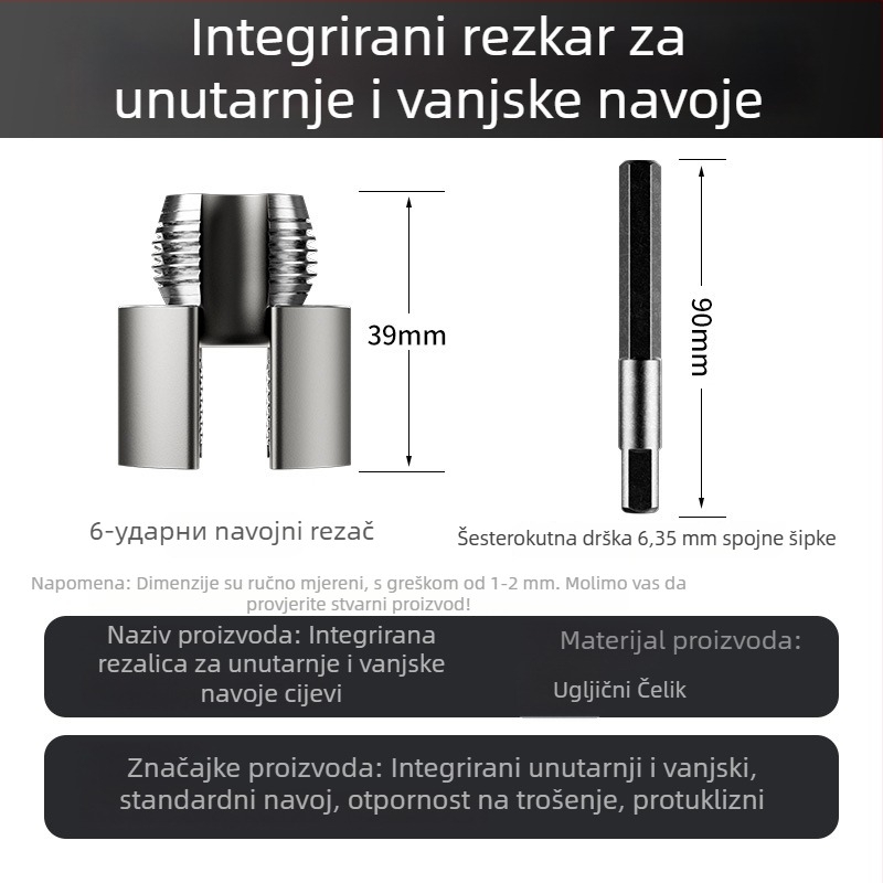 Set za navoje PPR vodovodnih cijevi s unutarnjim i vanjskim navojem, integrirani alat za otvaranje navoja, bušenje i popravak navoja, 46 točaka