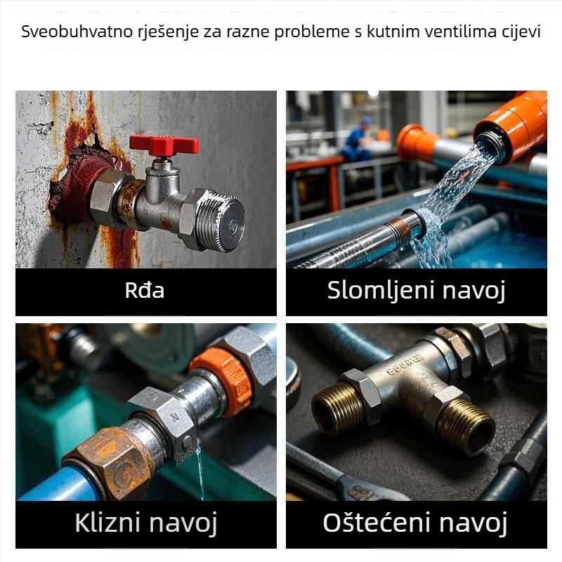 Univerzalni ekstraktor polomljenih vijaka za slavine i kutne ventile; uklanja polomljene vijake i oštećene navoje