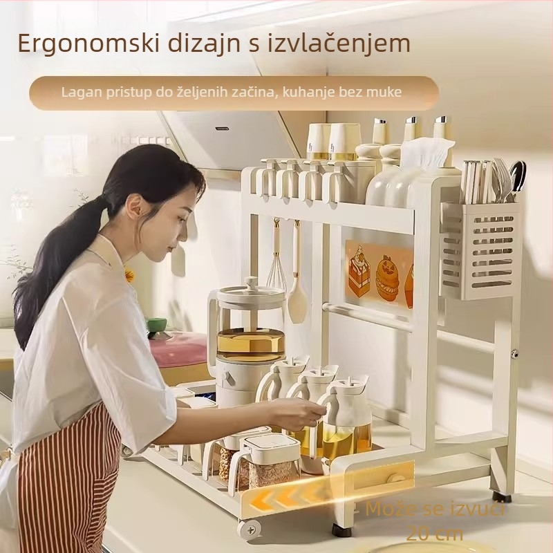 Izvlačni dvostruki stalak za začine u kuhinji, od karbonskog čelika, montaža bez bušenja