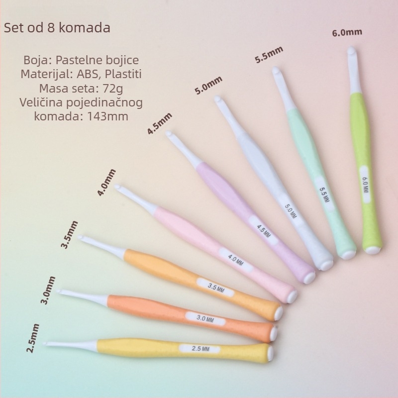 Set kukica za pletenje s mekanim držačem, ABS plastika, 8 komada