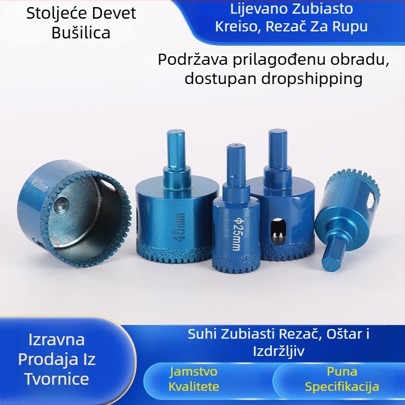 Vrtalica za rupe s braziranim zubima, dijamantnim vrhom, za suho bušenje pločica, kamena, mramora i granita