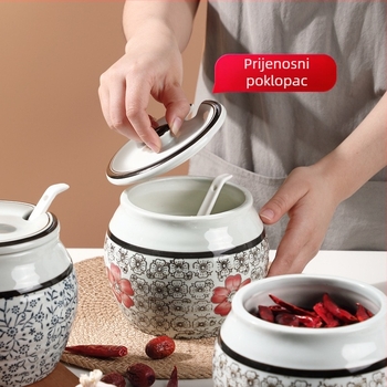 Keramička posuda za začine u japanskom stilu, kućni spremnik za pohranu, otporna na vlagu, vintage dizajn, pogodna za čvrste, tekuće i ljepive začine