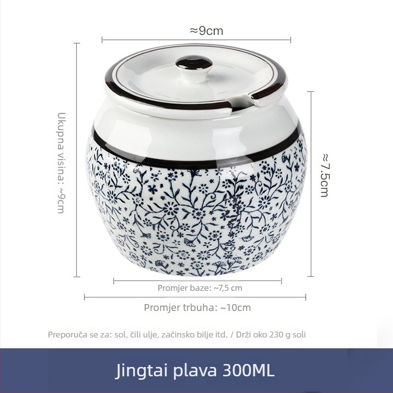 Keramička posuda za začine u japanskom stilu, kućni spremnik za pohranu, otporna na vlagu, vintage dizajn, pogodna za čvrste, tekuće i ljepive začine