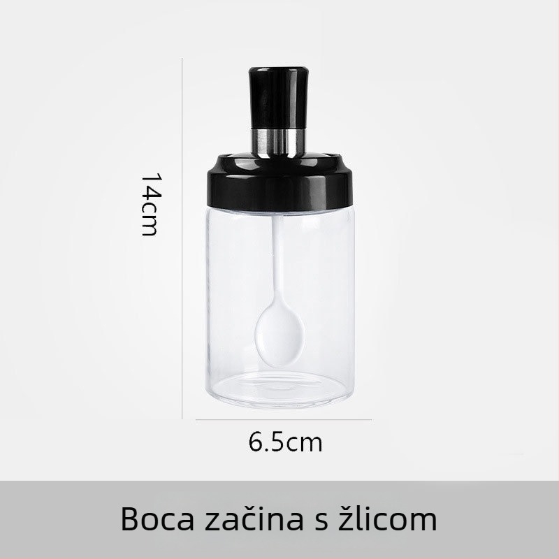 Staklena posuda za začine s integriranim poklopcem i kašičicom za bocu ulja