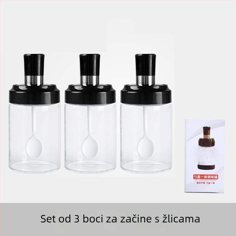 Staklena posuda za začine s integriranim poklopcem i kašičicom za bocu ulja