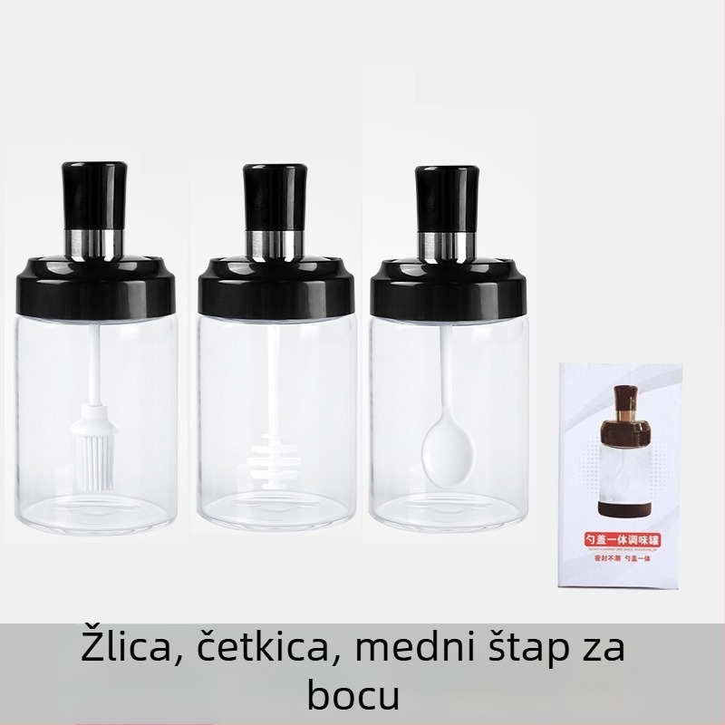 Staklena posuda za začine s integriranim poklopcem i kašičicom za bocu ulja