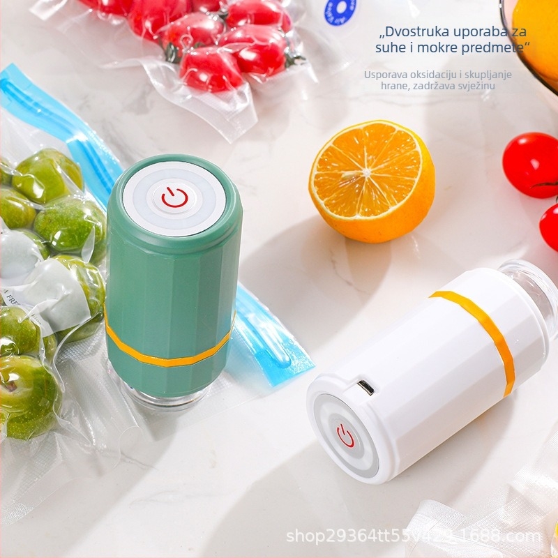 Ručni mini vakuumski zatvarač, punjivi, ABS kućište, kapacititet ispod 500 ml, težina 200 g, dodirno upravljanje