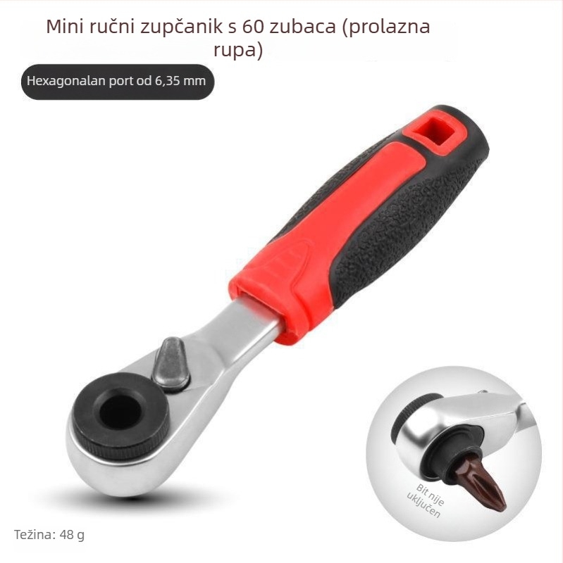 Shimon Mini ratchet socket ključ s magnetskim držačem bitova — Cr-V čelik, 1 komad, 60 g, Mini Ratchet serija