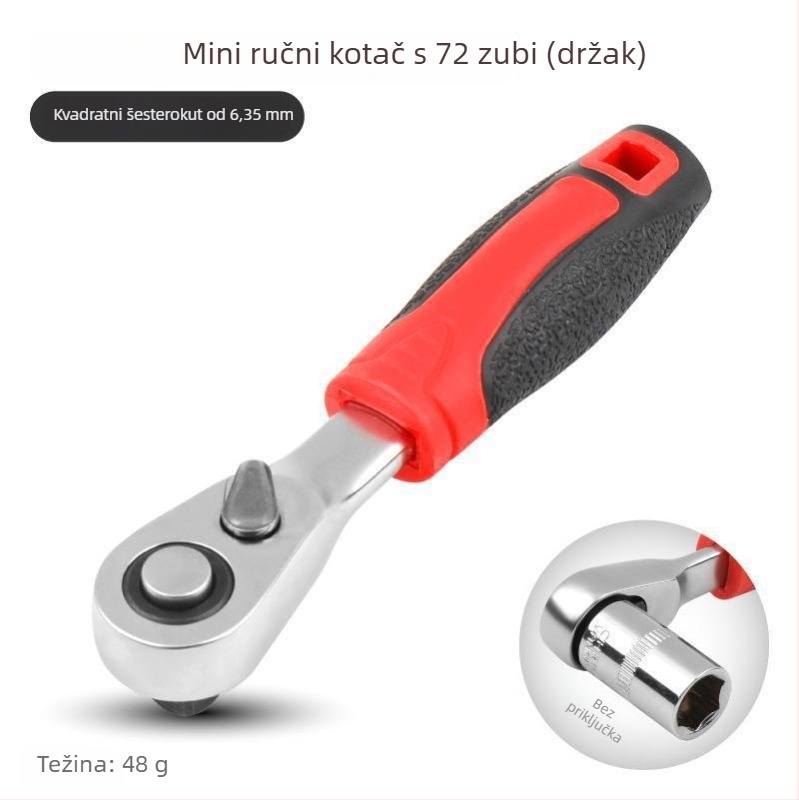Shimon Mini ratchet socket ključ s magnetskim držačem bitova — Cr-V čelik, 1 komad, 60 g, Mini Ratchet serija