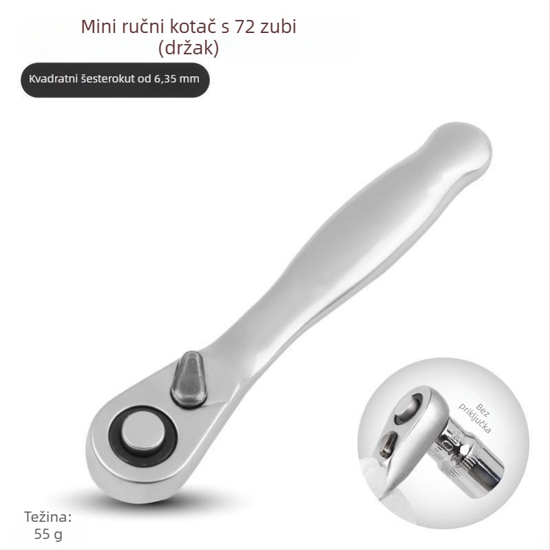 Shimon Mini ratchet socket ključ s magnetskim držačem bitova — Cr-V čelik, 1 komad, 60 g, Mini Ratchet serija