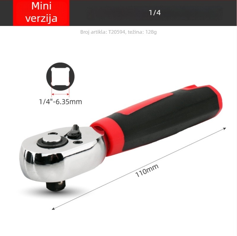 Shimon Mini ratchet socket ključ s magnetskim držačem bitova — Cr-V čelik, 1 komad, 60 g, Mini Ratchet serija