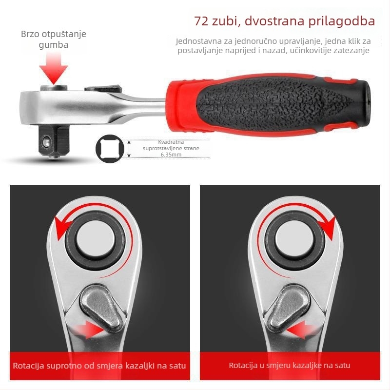 Shimon Mini ratchet socket ključ s magnetskim držačem bitova — Cr-V čelik, 1 komad, 60 g, Mini Ratchet serija