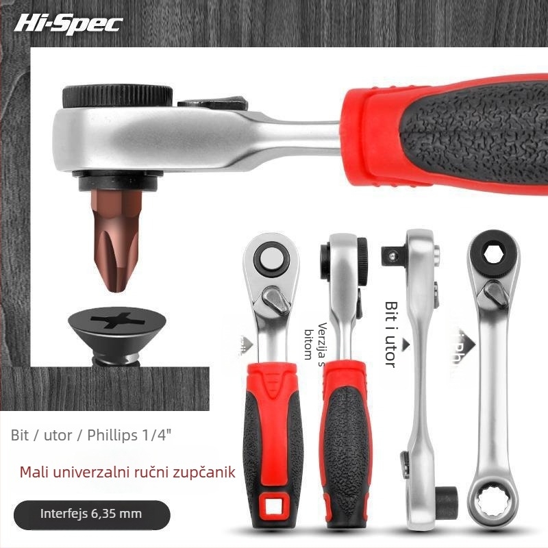 Shimon Mini ratchet socket ključ s magnetskim držačem bitova — Cr-V čelik, 1 komad, 60 g, Mini Ratchet serija
