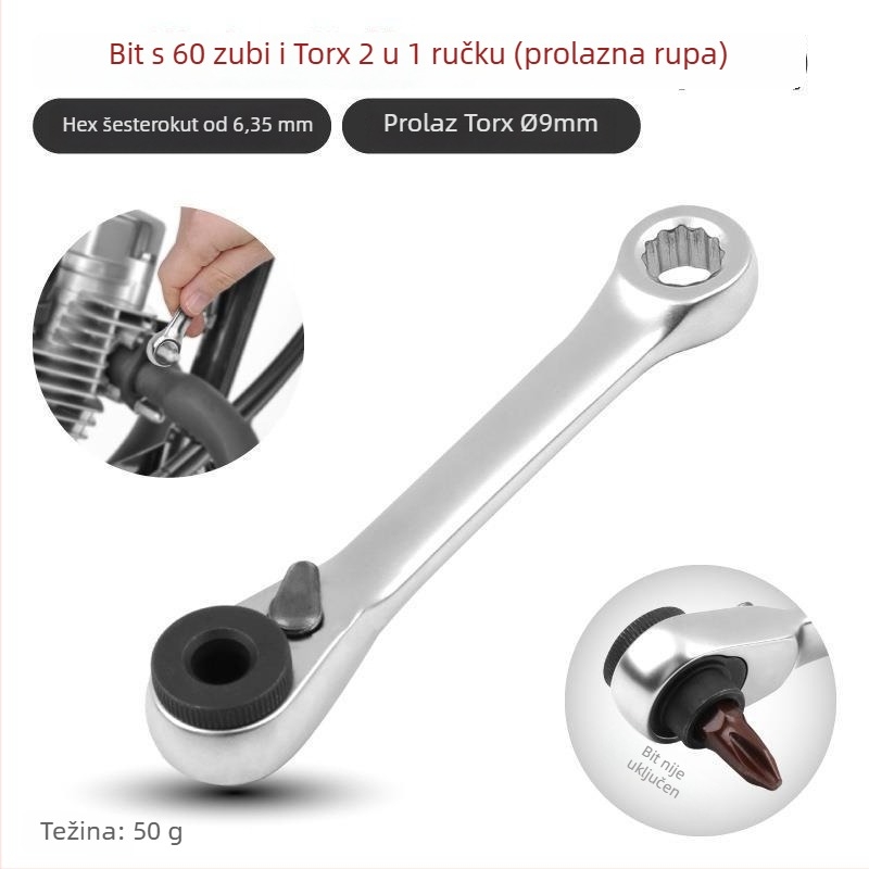 Shimon Mini ratchet socket ključ s magnetskim držačem bitova — Cr-V čelik, 1 komad, 60 g, Mini Ratchet serija