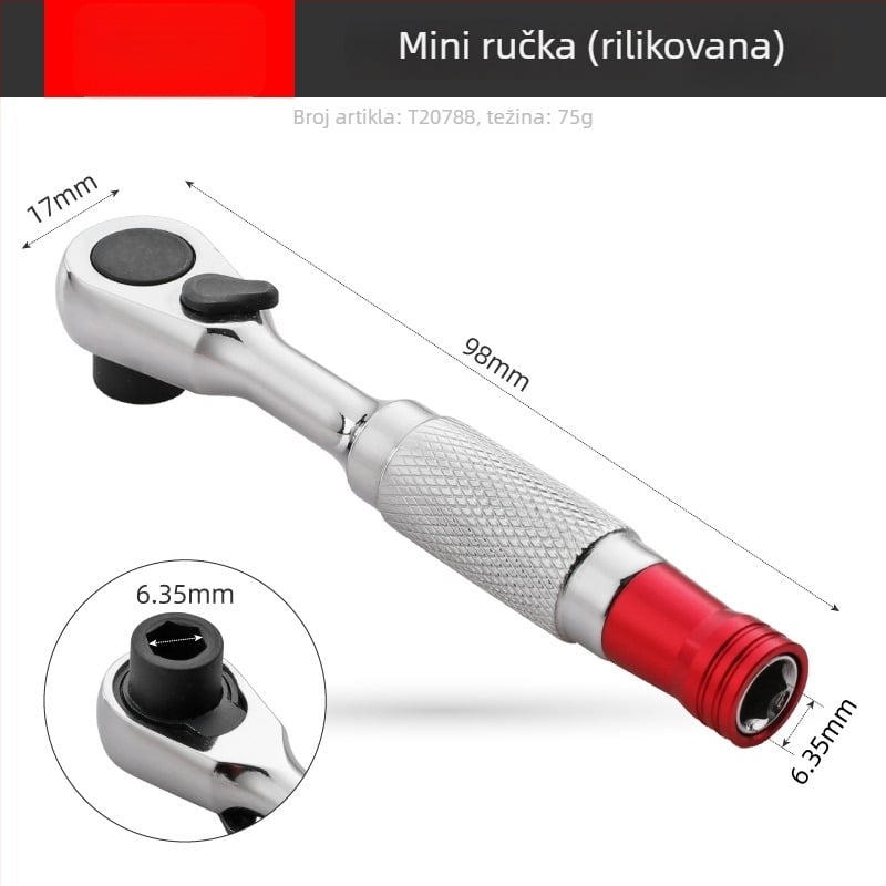 Shimon Mini ratchet socket ključ s magnetskim držačem bitova — Cr-V čelik, 1 komad, 60 g, Mini Ratchet serija
