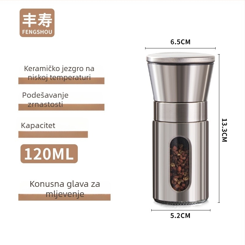Mlin za papar, staklena kućišta, japanski stil dizajna, za čvrste začine, mogućnost tiskanja logotipa