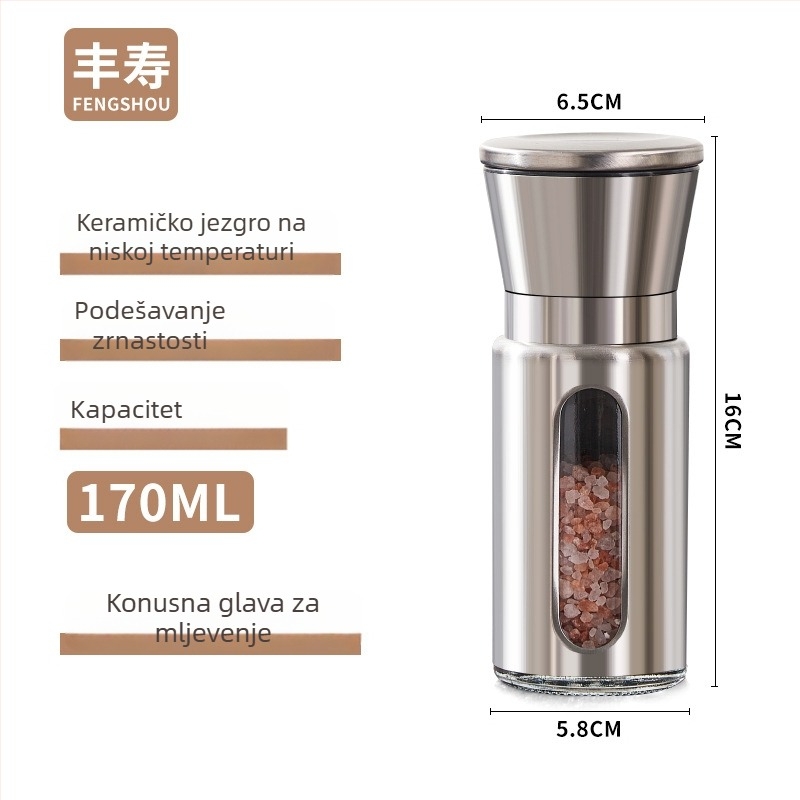 Mlin za papar, staklena kućišta, japanski stil dizajna, za čvrste začine, mogućnost tiskanja logotipa