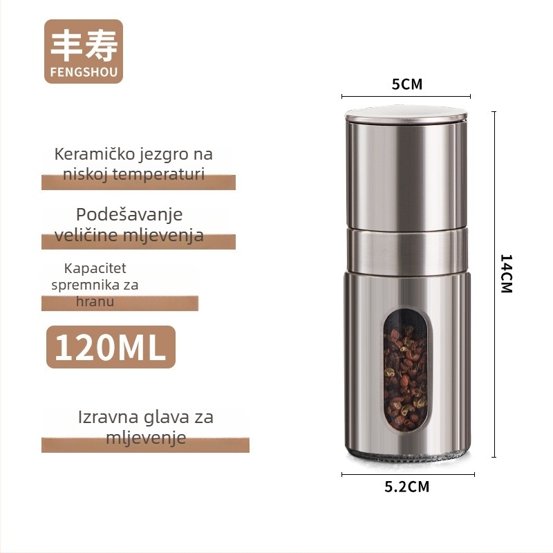 Mlin za papar, staklena kućišta, japanski stil dizajna, za čvrste začine, mogućnost tiskanja logotipa