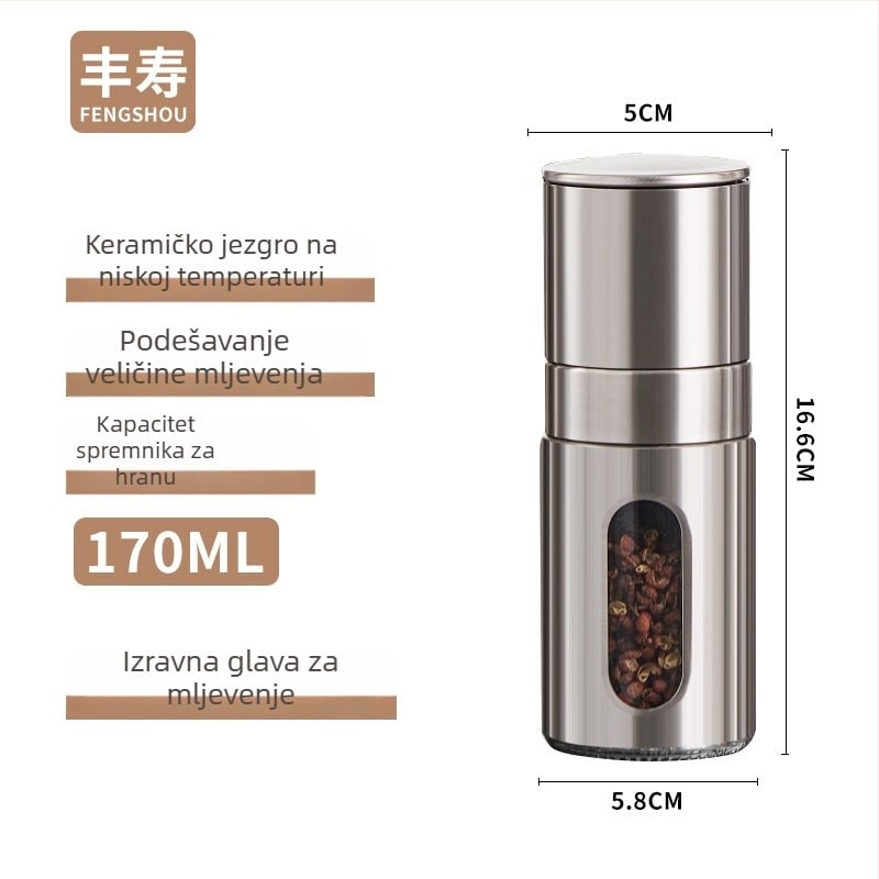 Mlin za papar, staklena kućišta, japanski stil dizajna, za čvrste začine, mogućnost tiskanja logotipa