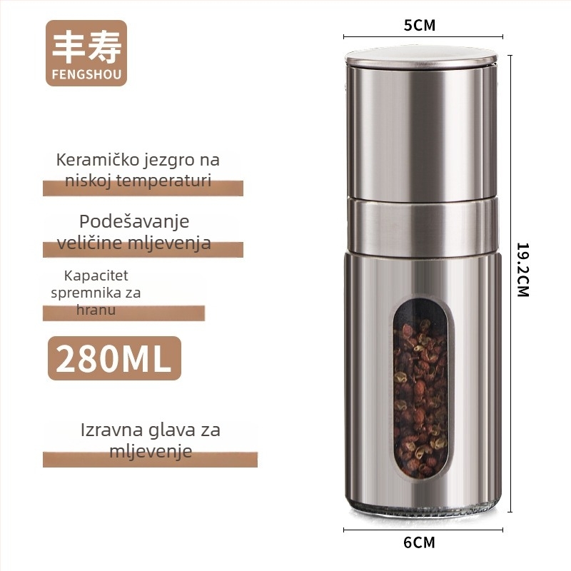 Mlin za papar, staklena kućišta, japanski stil dizajna, za čvrste začine, mogućnost tiskanja logotipa