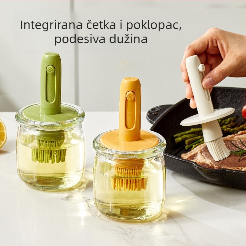 Izvlačna bočica za ulje sa silikonskom četkom i staklenom posudom, kućna upotreba - pogodna za čvrste začine, otporna na visoke temperature, idealna za palačinke, roštilj i pečenje