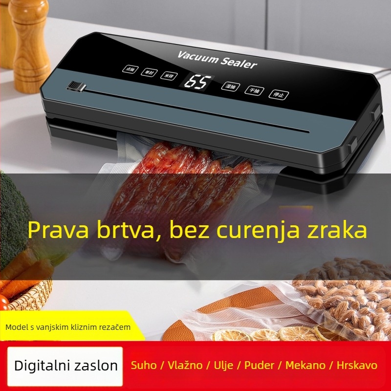 Kućni stroj za vakuumsko zatvaranje s funkcijom vakuuma i zatvaranja (Vakuum i zatvaranje, 120W, 220V, ABS kućište, vrećice do 500 ml)