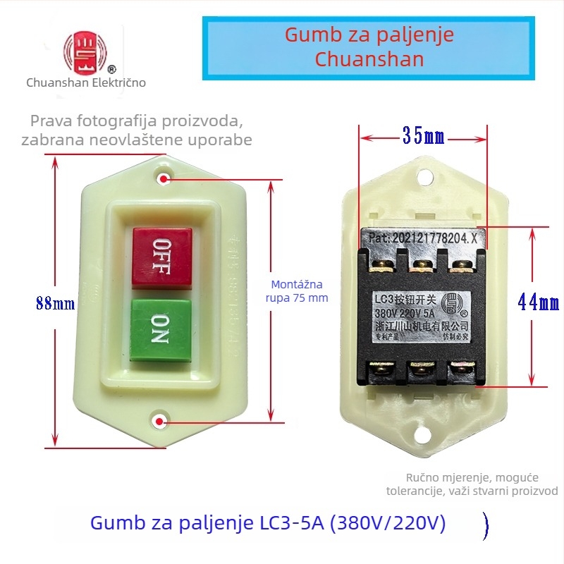 LC3 trofazni tipkački starter prekidač, 380V/220V, 10A