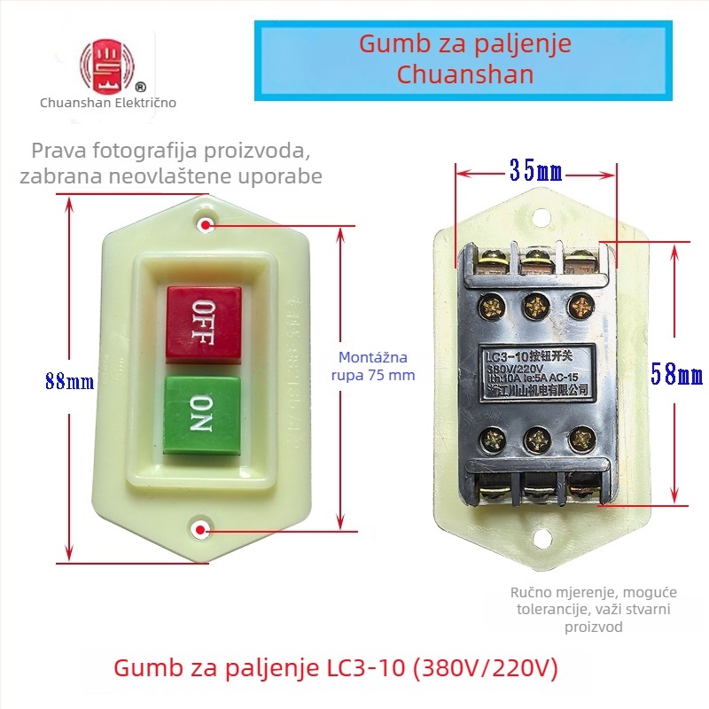 LC3 trofazni tipkački starter prekidač, 380V/220V, 10A