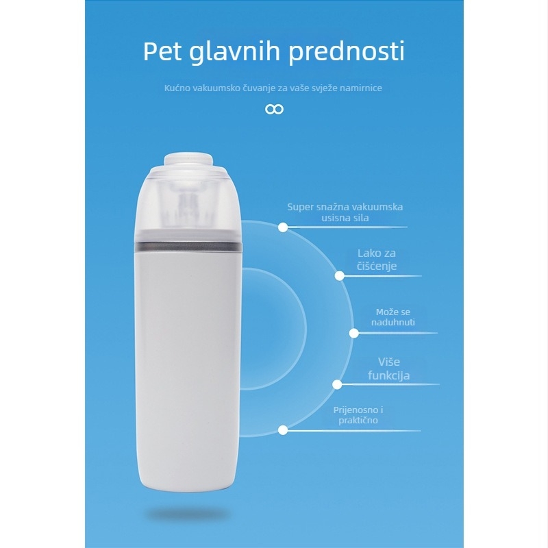 Ručna vakuumska pumpa za zatvaranje vrećica sa hranom, USB punjenje, 5W, 5V, kućište ABS, model QH-H08, kapacitet ispod 500 ml