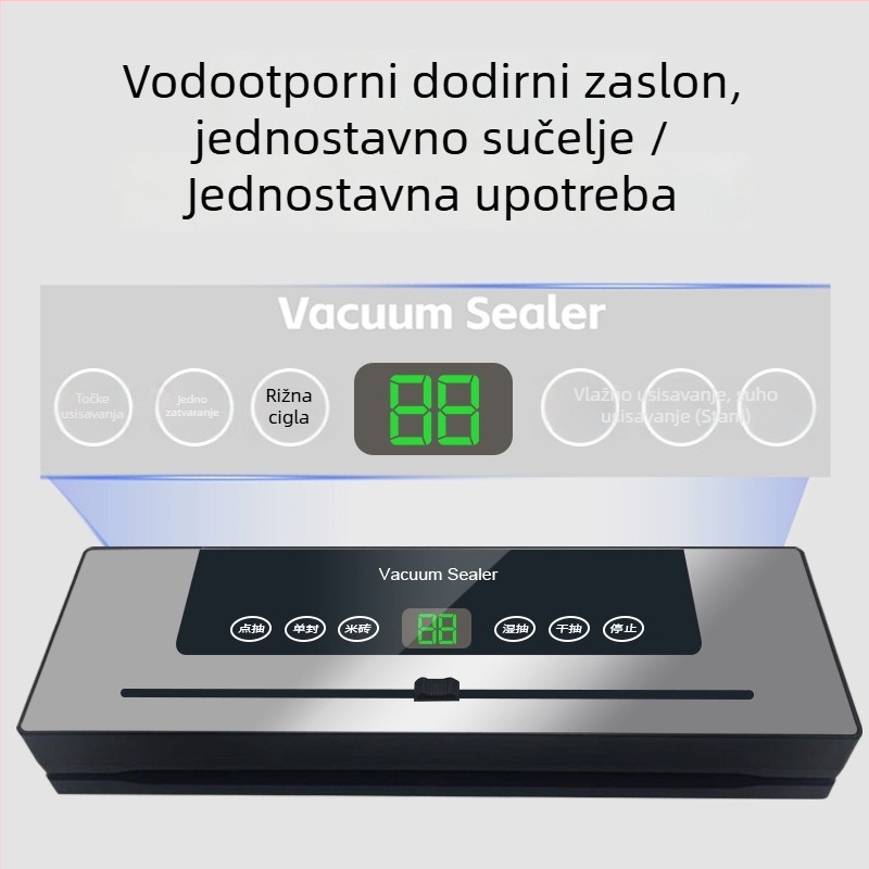 Kućna vakuumska zaprema za hranu — potpuno automatska, kućište od nehrđajućeg čelika, kapacitet 1501–2000 ml, dodirna kontrola