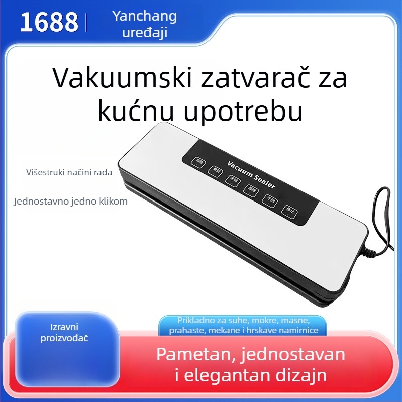 Kućna potpuno automatska vakuumska zatvarač mašina; ABS kućište; 120 W; 220 V; 50 Hz; kapacitet ispod 500 ml