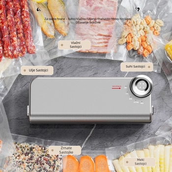 Vakuumski zatvarač s dvostrukom pumpom za kućnu upotrebu, automatsko brtvljenje s rezačem, 220V, 145W, 50 Hz, ABS plast, kapacitet ispod 500 ml