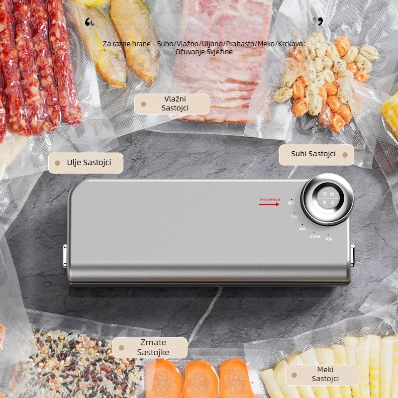 Vakuumski zatvarač s dvostrukom pumpom za kućnu upotrebu, automatsko brtvljenje s rezačem, 220V, 145W, 50 Hz, ABS plast, kapacitet ispod 500 ml