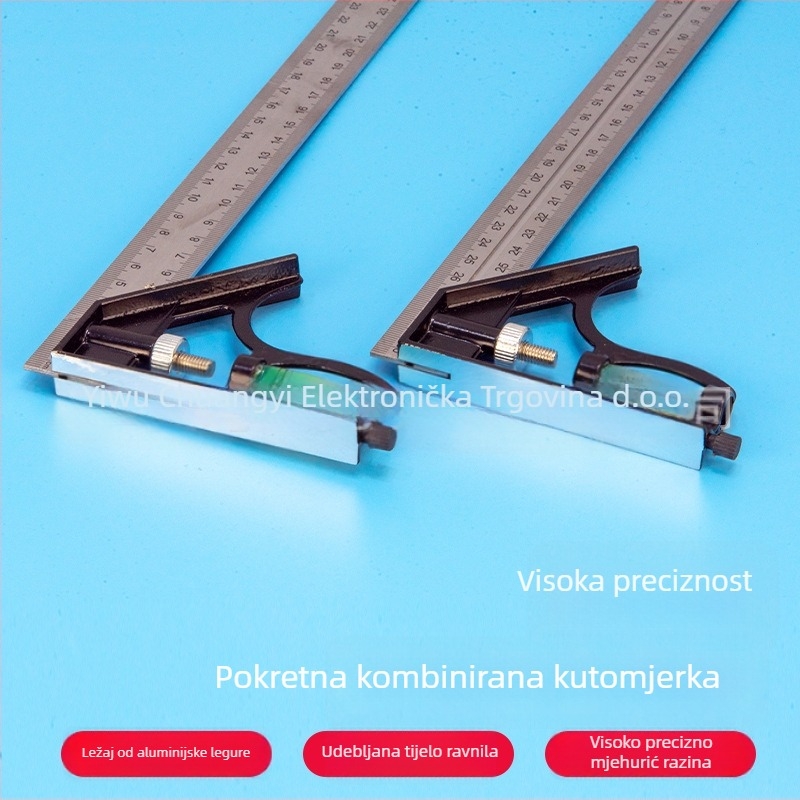 Nerđajući čelik 90° kombinirani kvadrat za stolariju – višenamjenski horizontalni mjerni kut, visoka preciznost