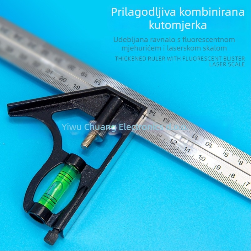 Nerđajući čelik 90° kombinirani kvadrat za stolariju – višenamjenski horizontalni mjerni kut, visoka preciznost