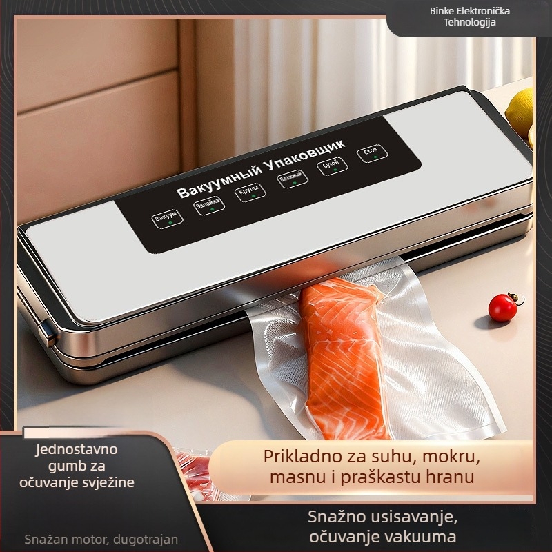 Kućni vakuumski stroj za pakiranje — automatski, funkcije vakuuma i zatvaranja plastične vrećice, 120 W, 100–240 V, ABS kućište, 500–1000 ml