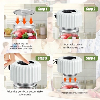 Vakuumski bravač za Mason stakene posude USB napajanje, ABS kućište, 5W, 3.7V, kapacitet 500–1000 ml
