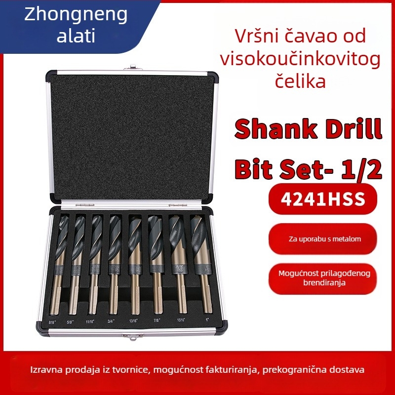 Imperijalni set od 8 spiralnih svrdla, mali vrat, visoko brzinski čelik, vrh 118°, u aluminijskoj kutiji