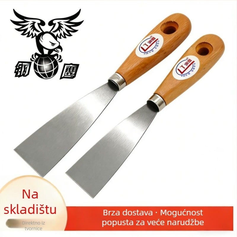 Špachtla za mort s drvenom ručkom, oštrica 65Mn, za čišćenje i grebanje